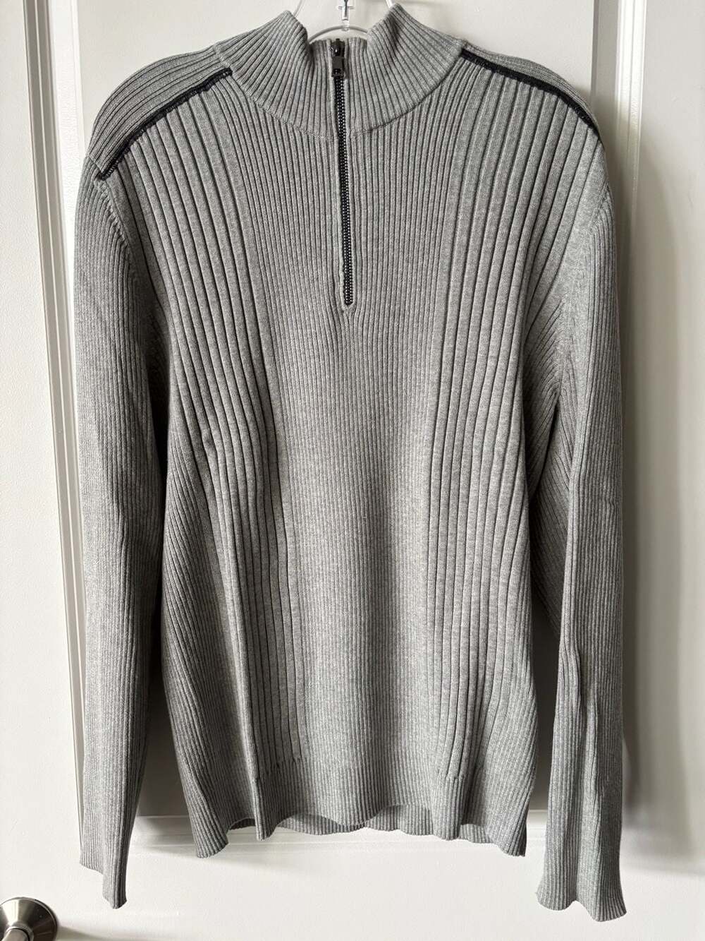 INC International Concepts Men's Grey Ribbed 1/4 Zip Mock Neck Sweater Size XL
